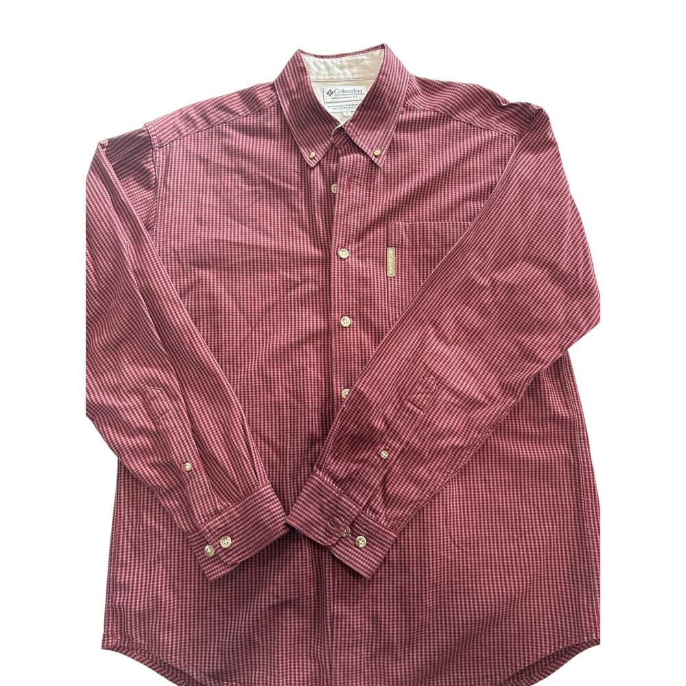 Columbia Mens Sz M Red White Long Sleeve button down shirt Red Checked pattern